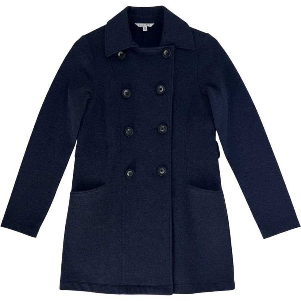 Cabi Navy Blue Heather Double Breasted Knit Trench Coat Jacket Womens XS